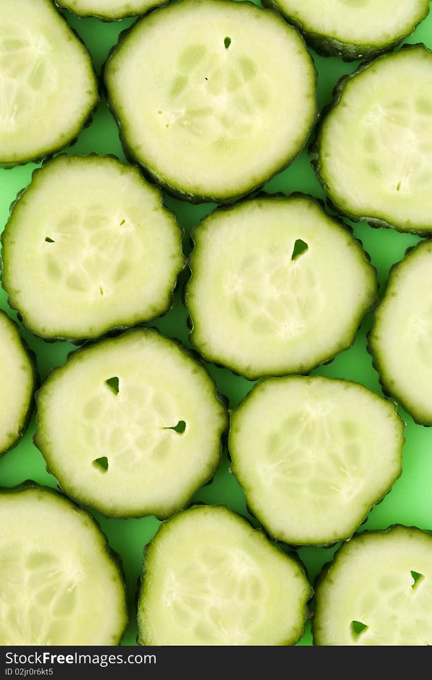 Chopped cucumber rings, close-up, can be used as texture