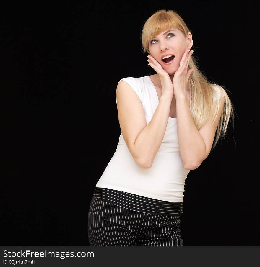 Fashionable woman on black background