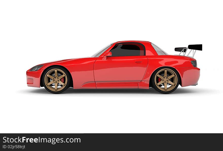 Fast red car on white background