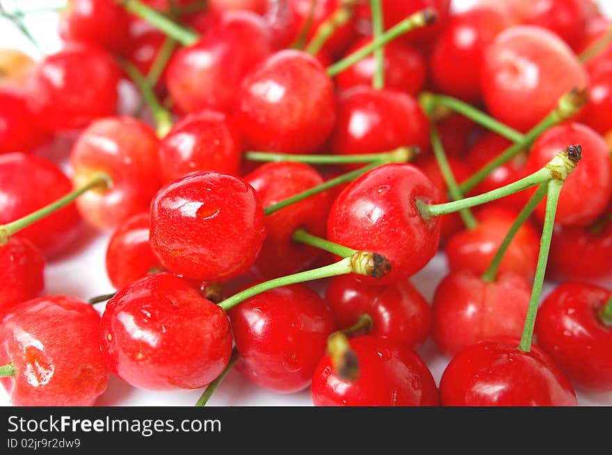 A pile of red cherry in spring