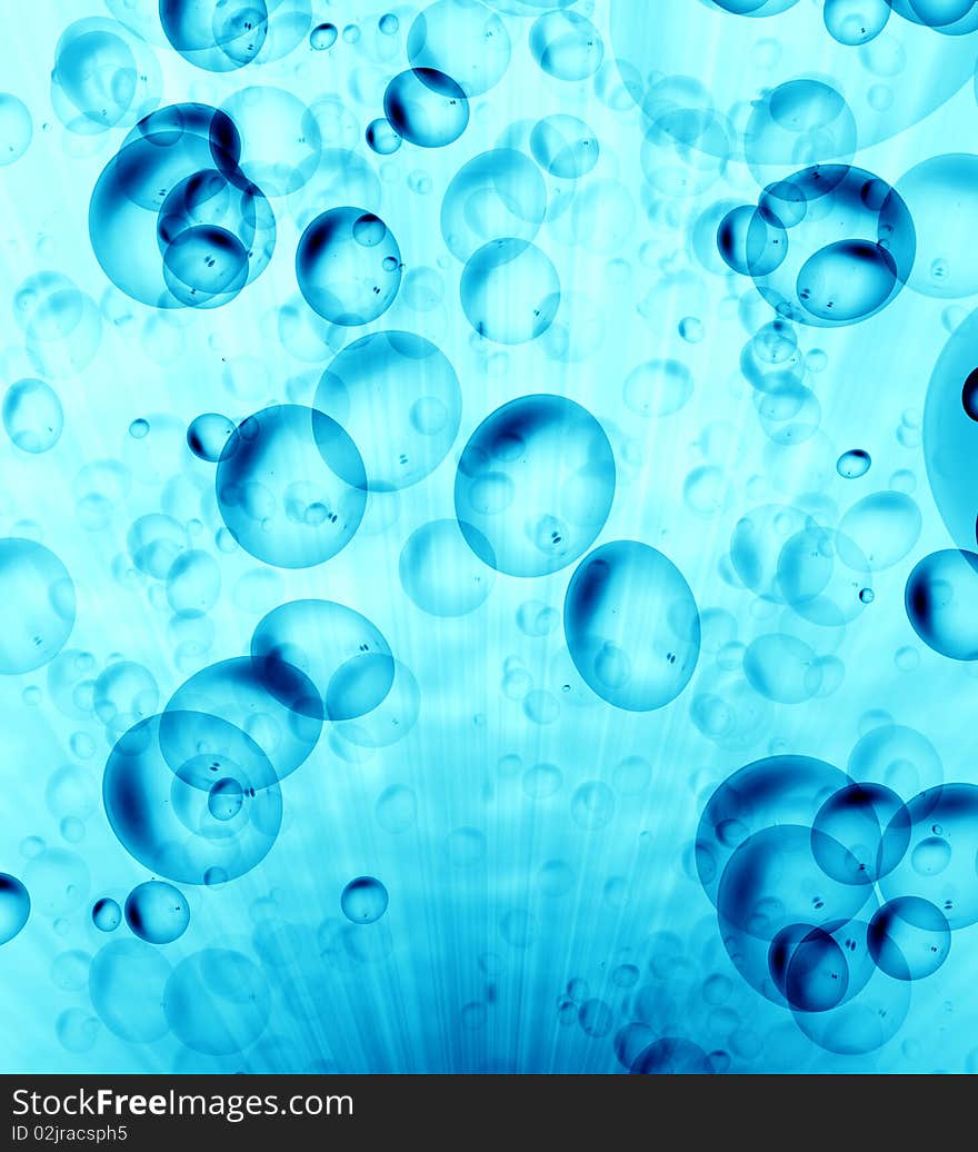 Bubbles in the blue water, abstract background