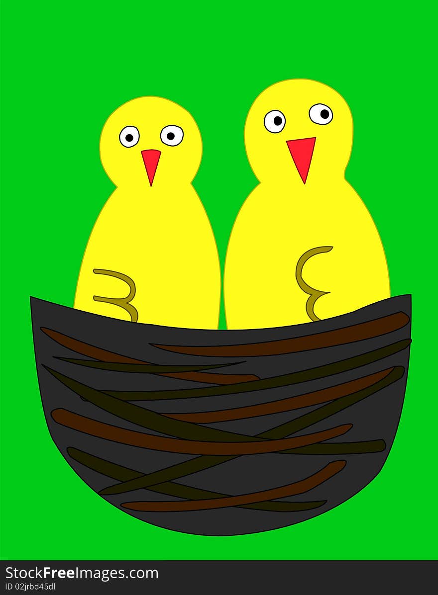 2 yellow bird, vecotr illustration. 2 yellow bird, vecotr illustration