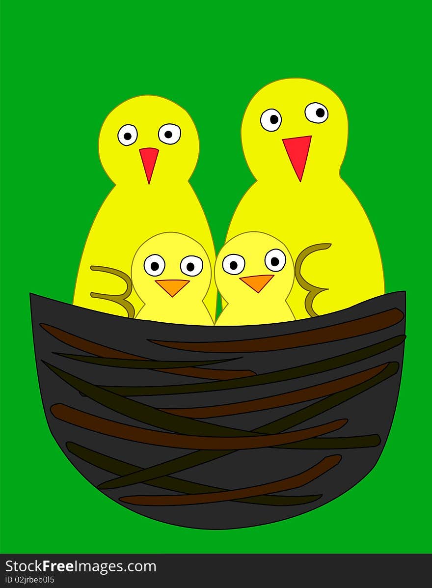 4 yellow bird, vecotr illustration. 4 yellow bird, vecotr illustration