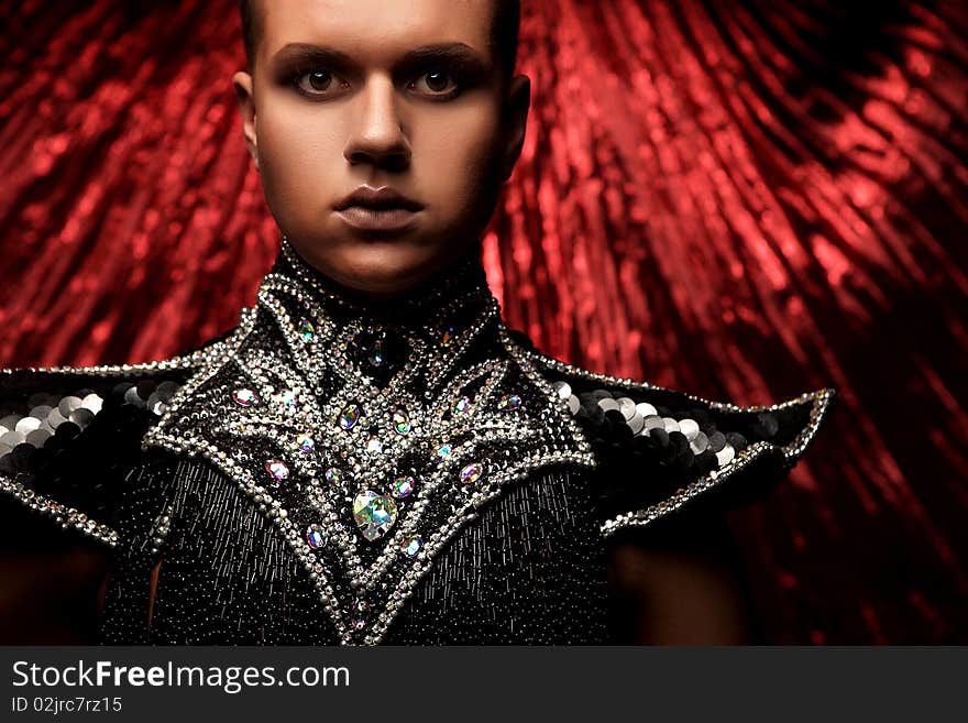 Expressive Portrait of attractive man with concentrated and gloomy face. Photo.