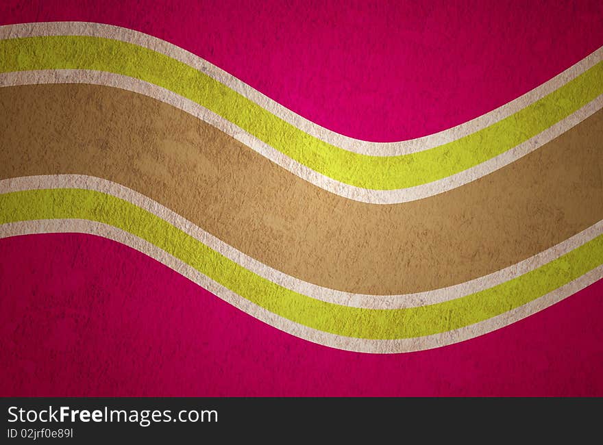 Abstract curved bands, grunge background on the paper with some stains