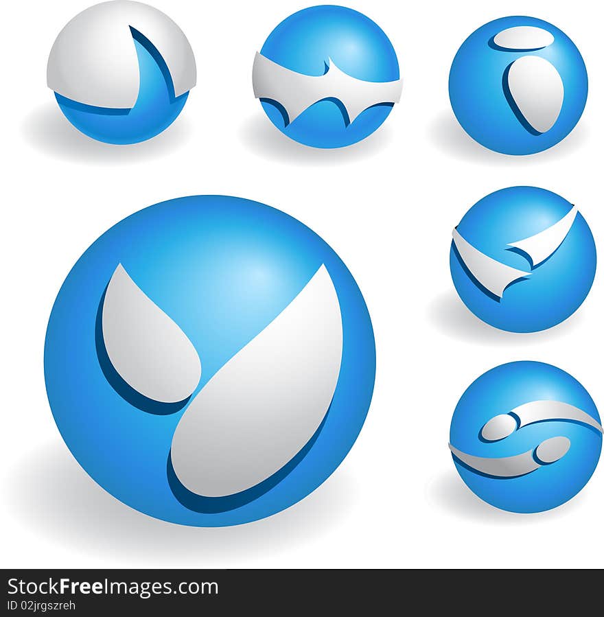 Three-dimensional company logos with blue sphere