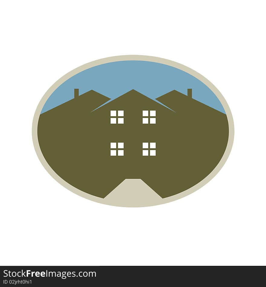 Home logo with shape roofs and access driveway. Home logo with shape roofs and access driveway