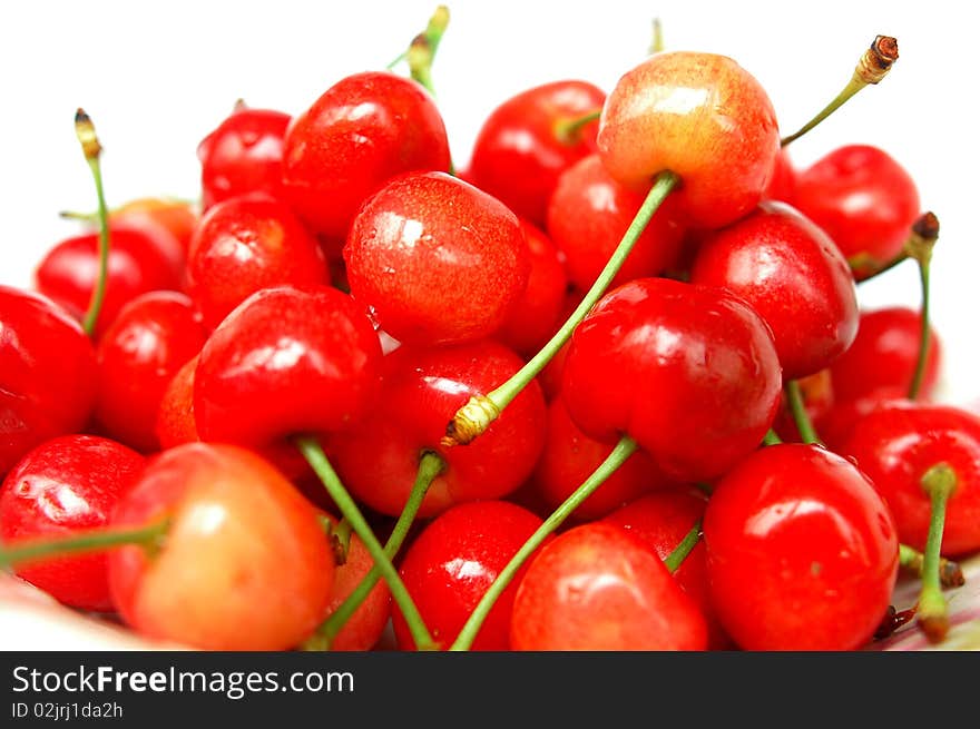 A pile of fresh red cherry in spring