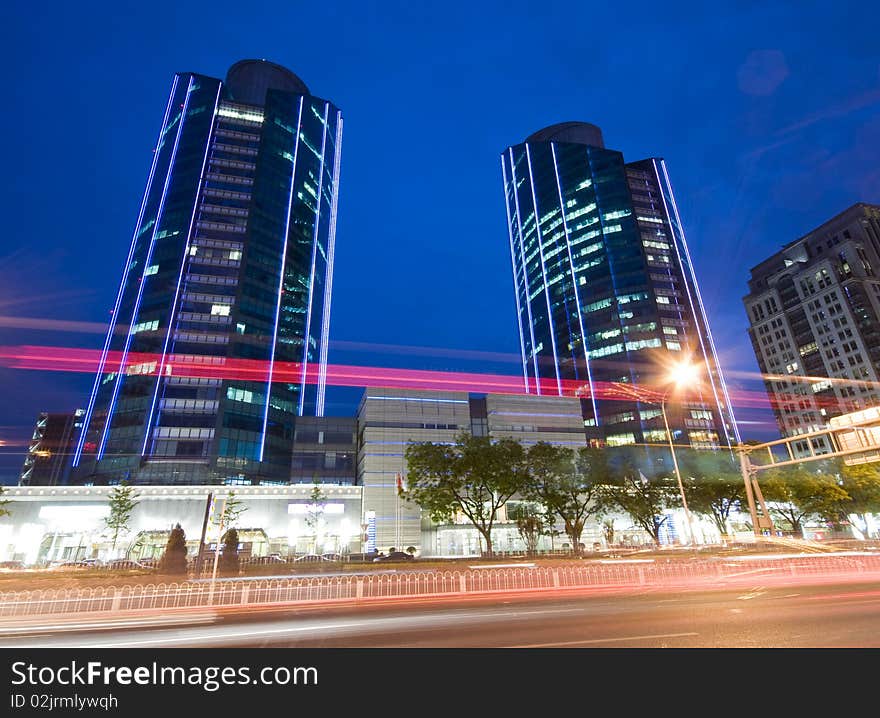 Office buildings in downtown Beijing at night