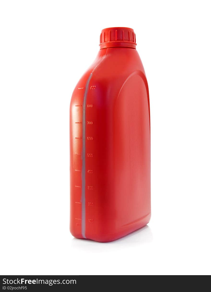 Lubricating oil bottle on white background