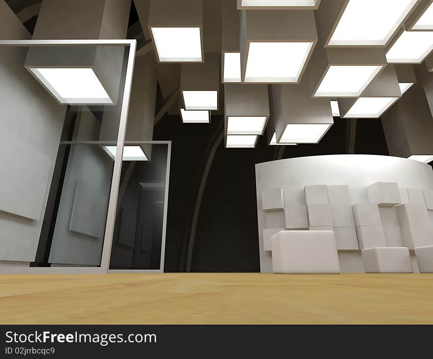 Art gallery with blank frames, modern building, conceptual architecture