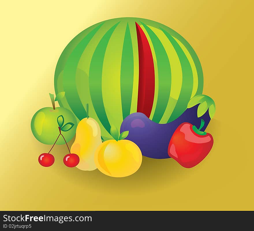 Sunny Fruits set on a background