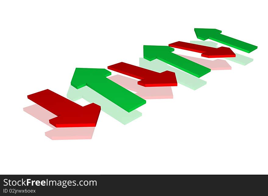 Red arrows going to the left, green arrows going to the right direction. Red arrows going to the left, green arrows going to the right direction