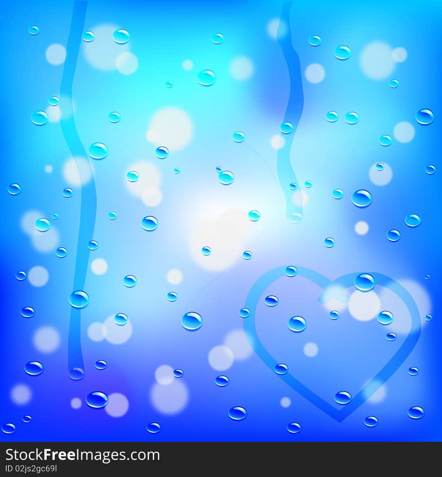 Illustration- water drops on a blue background