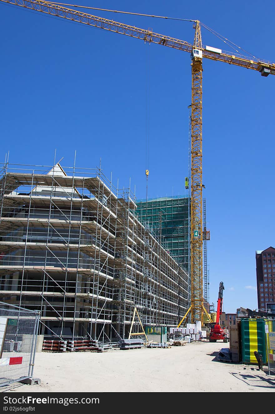 A construction site with bulding cranes