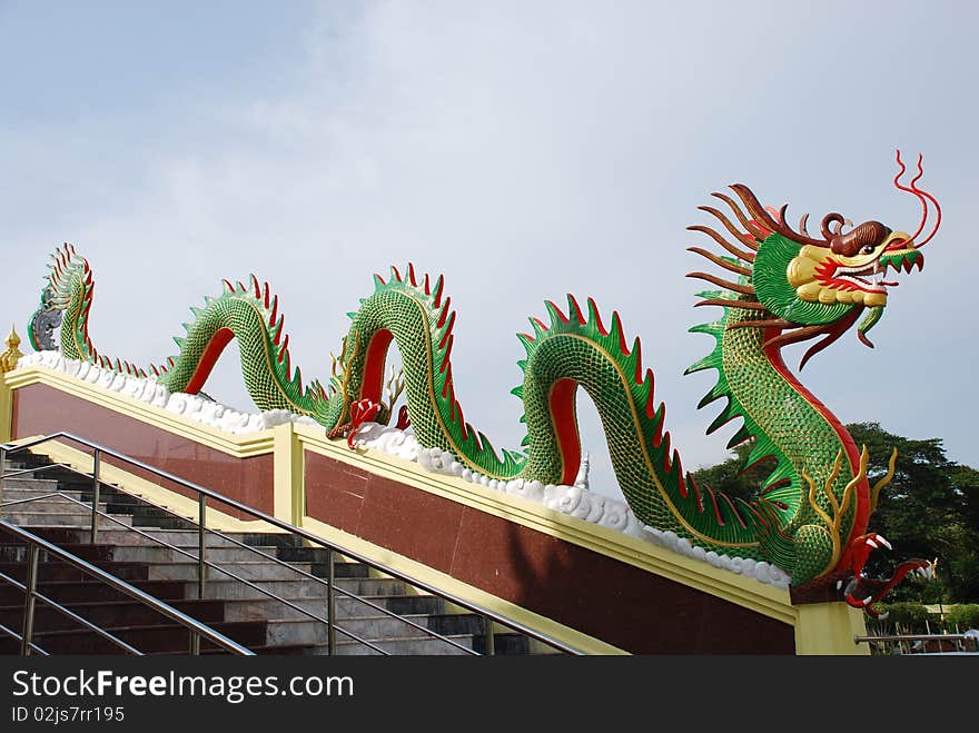 Green Chinese Dragon in temple.