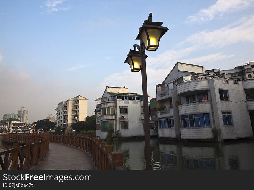 The resident houses on the water in Fuzhou city of China. The resident houses on the water in Fuzhou city of China