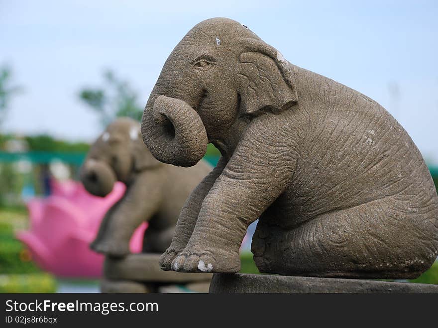 Beautiful stone elephants in temple.