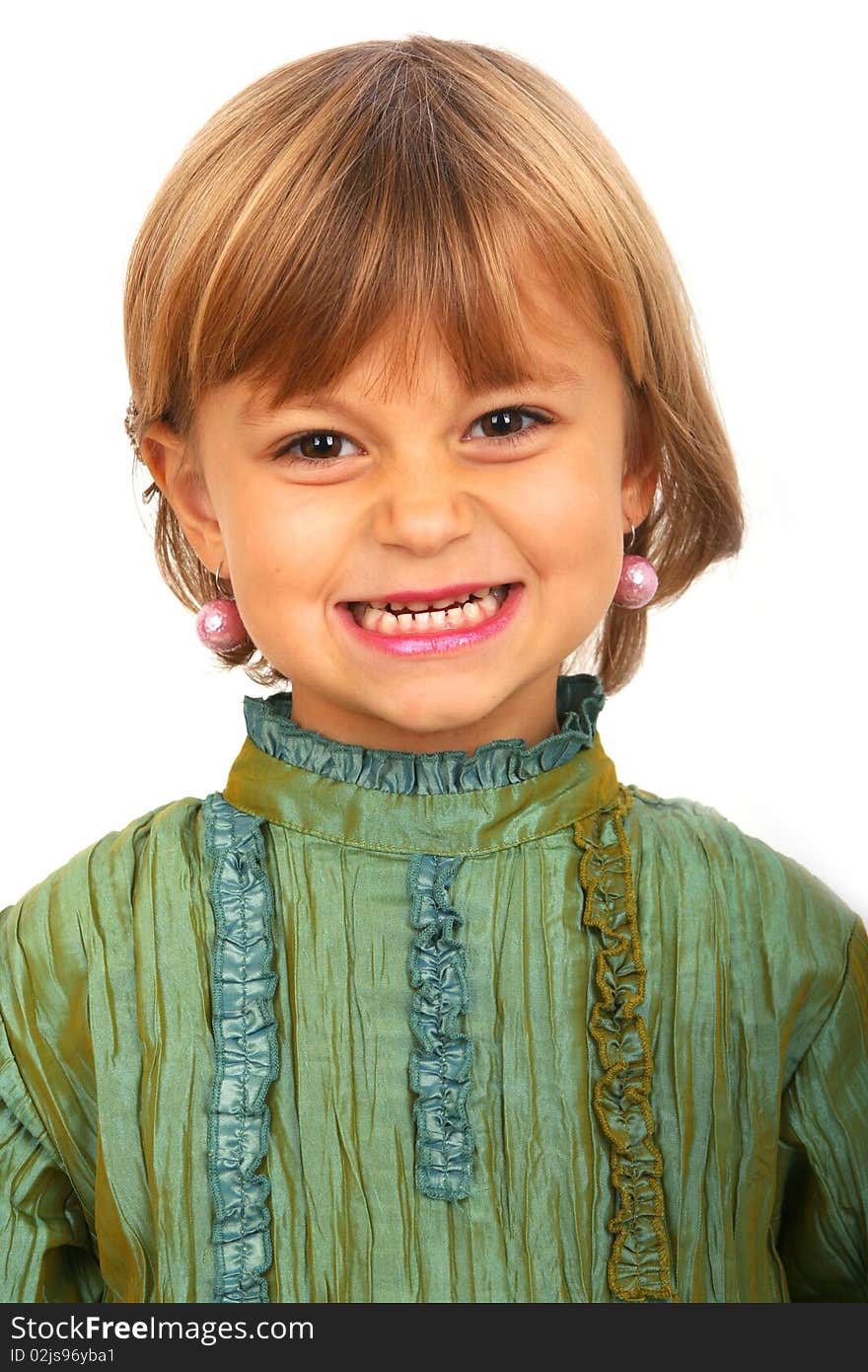 Little charming girl against white background. Little charming girl against white background