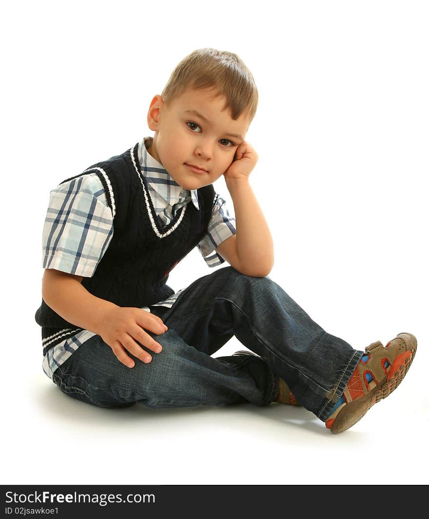 Little boy on white background