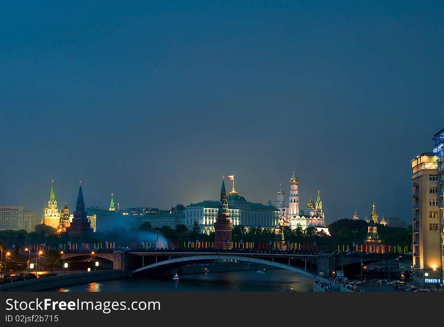 Panorama of Night Kremlin. Moscow. Russia