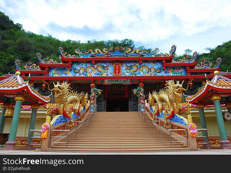 The colorful Chinese temple in the chainese style temple ,Thailand