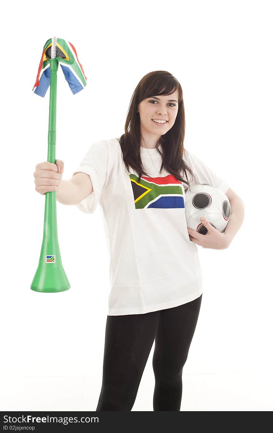 Young football fan supporting her teams wearing a South Africa shirt. Young football fan supporting her teams wearing a South Africa shirt.