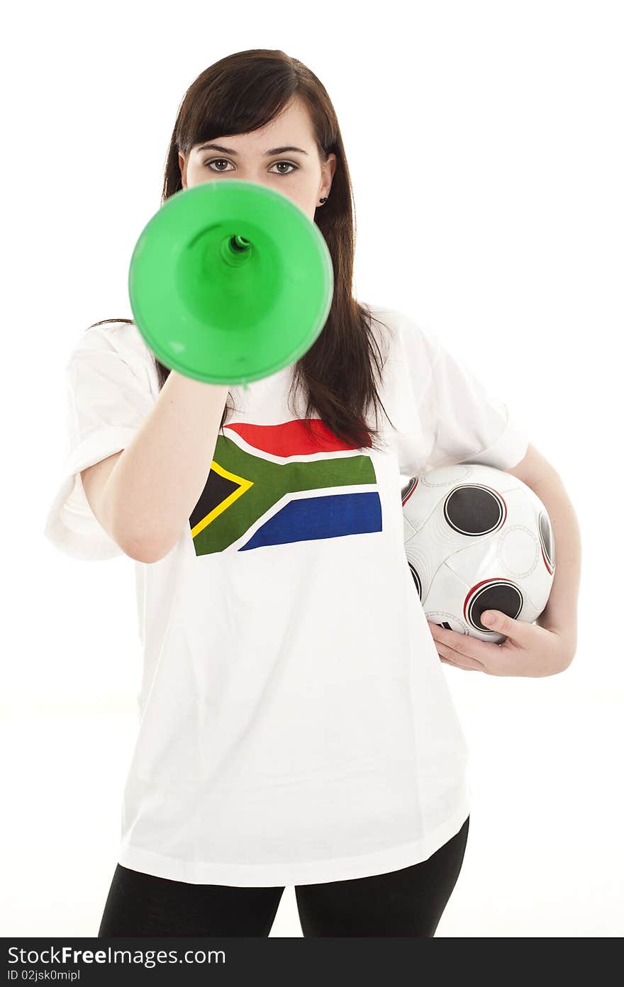 Young football fan supporting her teams wearing a South Africa shirt. Young football fan supporting her teams wearing a South Africa shirt.