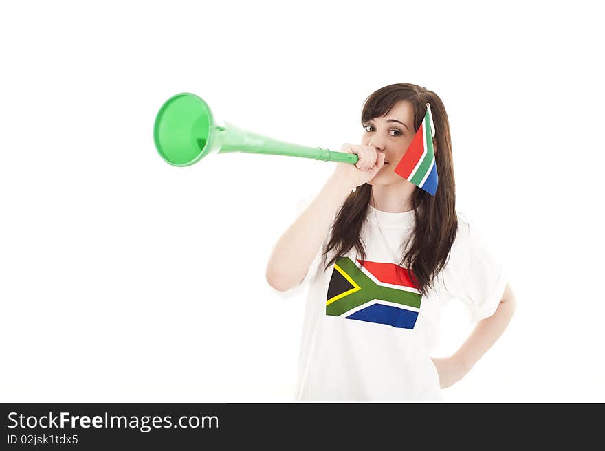 Young football fan supporting her teams wearing a South Africa shirt. Young football fan supporting her teams wearing a South Africa shirt.