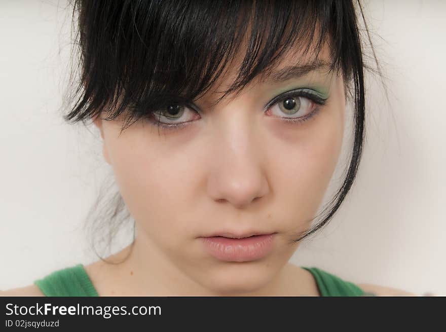 Beautiful brunette girl green eyes