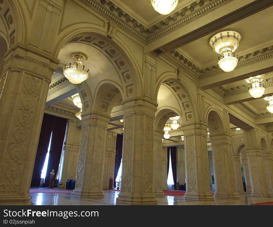 Columns and arches in Romanian Parliament , luxury interior