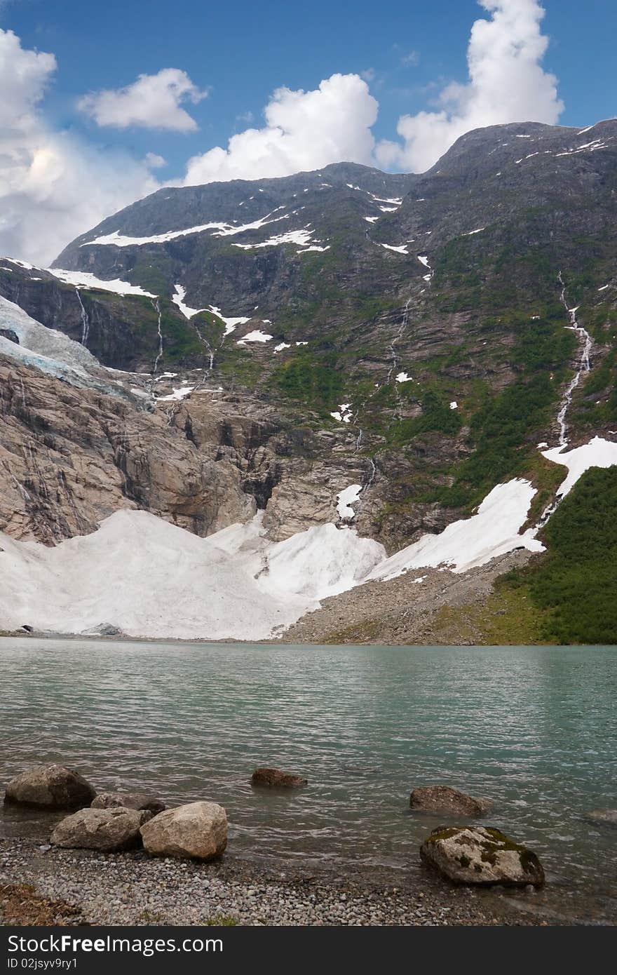 Lake and glacier view in norway