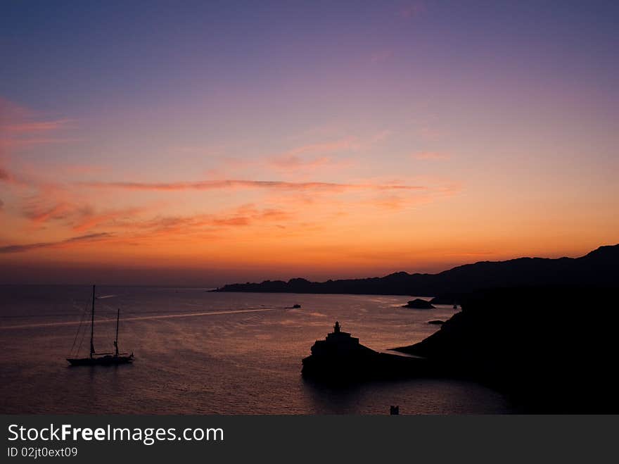 An image of sunset in corsica. Island of France