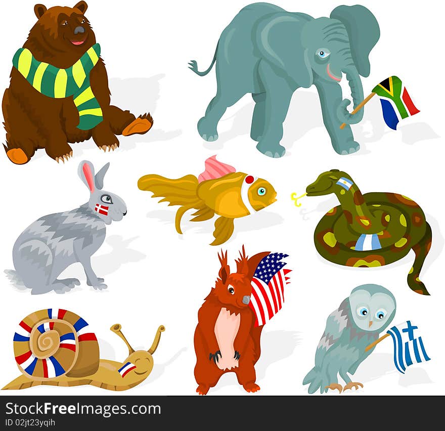 Set of a soccer animal fans A. Set of a soccer animal fans A