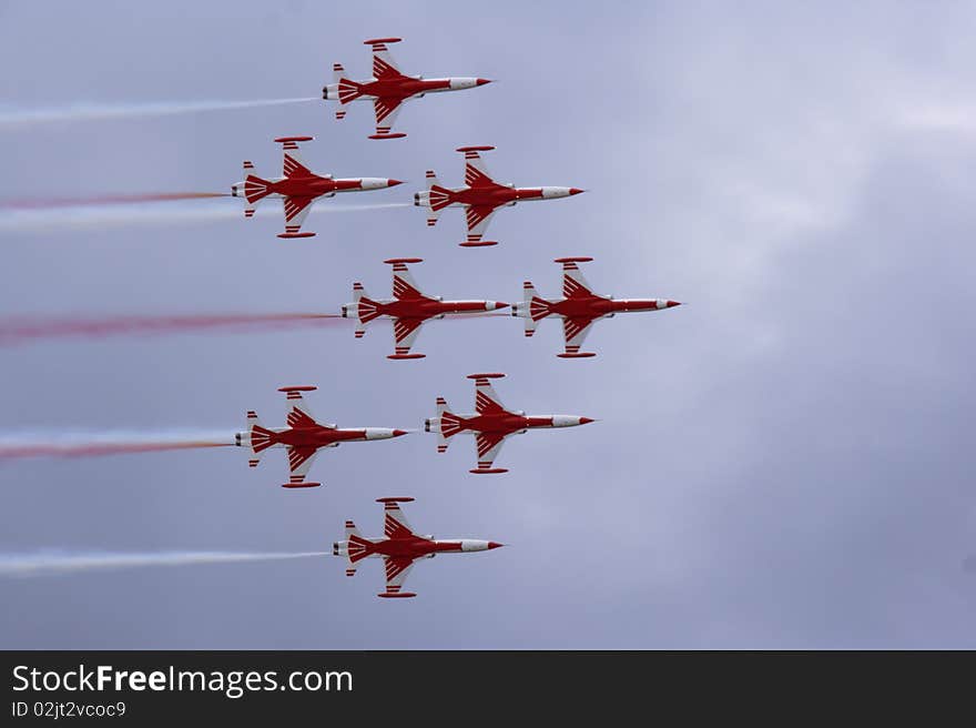 Flying aerobatics team at air show