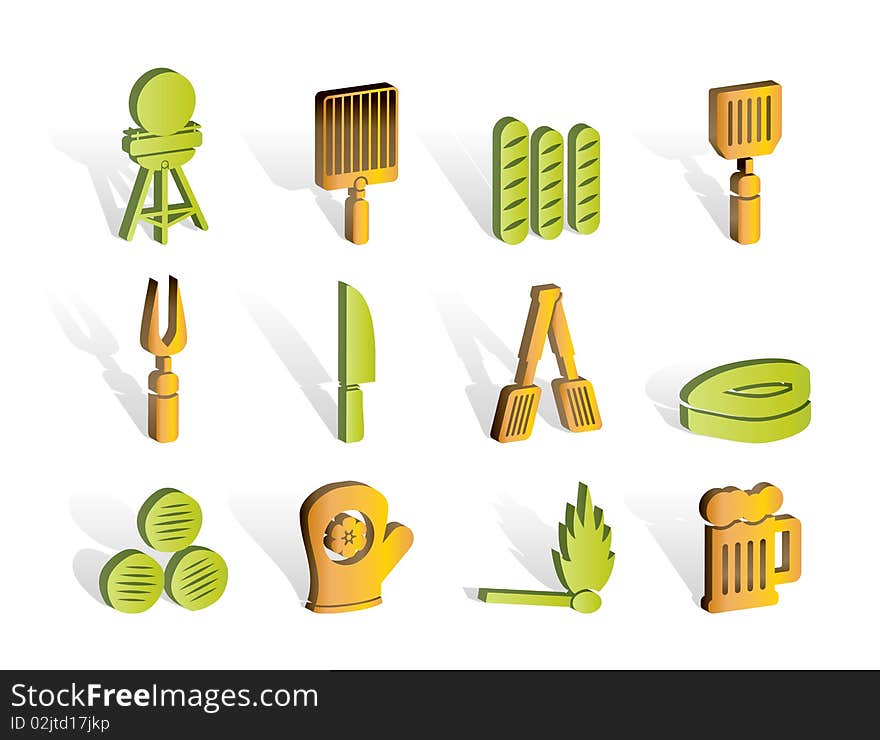 Picnic, barbecue and grill icons - icon set