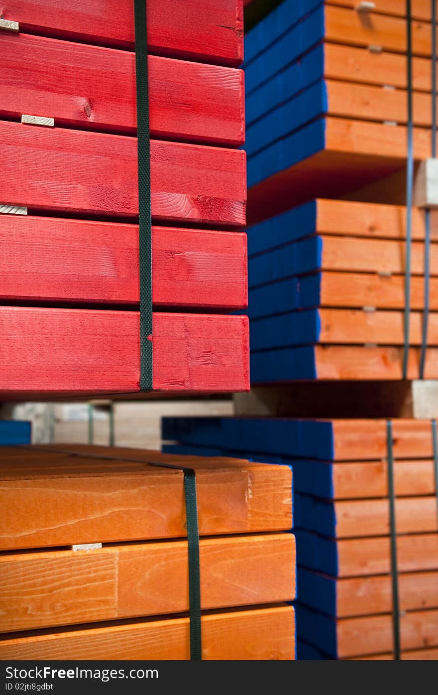 Color coded lumber for profiles in the construction industry. Color coded lumber for profiles in the construction industry