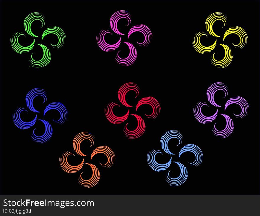 Twirl multicolor flowers with black background. vector