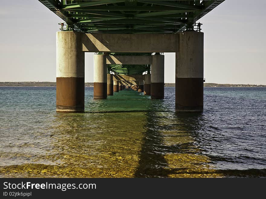 Looking North underneath the Mighty Mackinac Bridge.