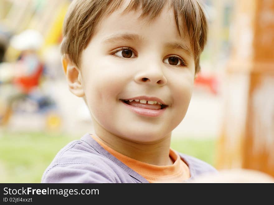 Portrait of happy joyful little boy, outdoor shot. Portrait of happy joyful little boy, outdoor shot