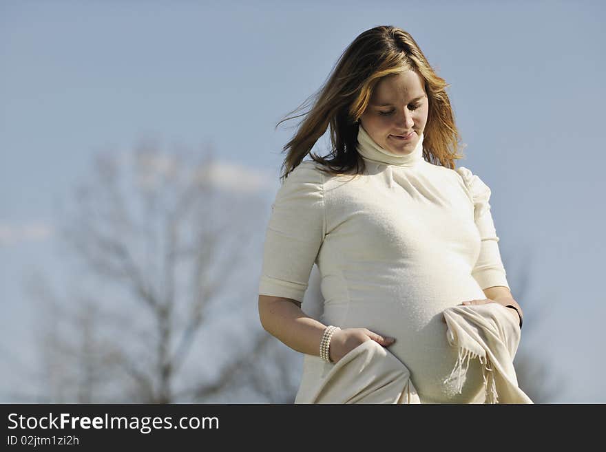 Happy Young Pregnant Woman Outdoor