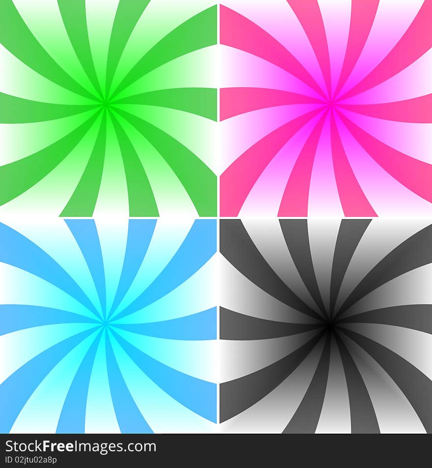 Set with four colored Abstract Radial Bachkground