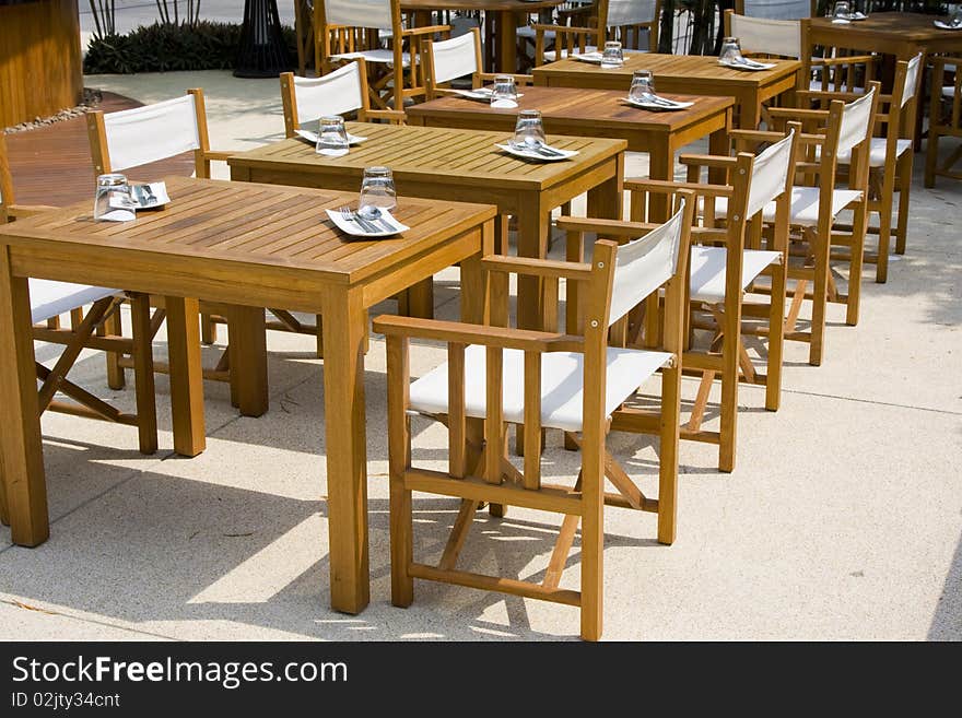 Table and chairs in empty cafe