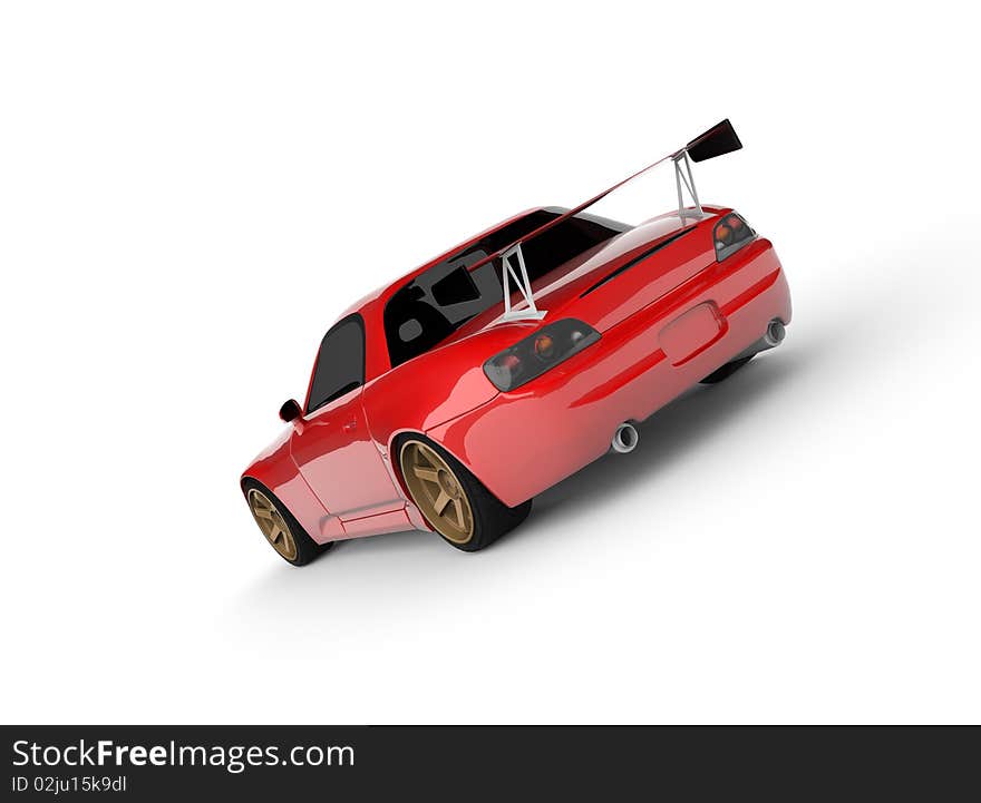 Fast red car on white background