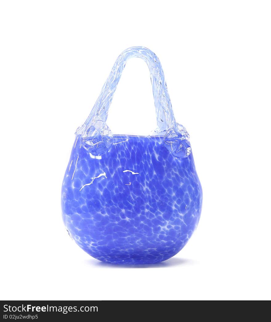 Blue glass basket on white background