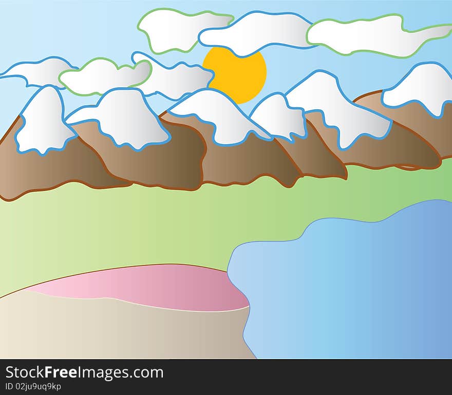 Sun and mountains and clouds. Sun and mountains and clouds