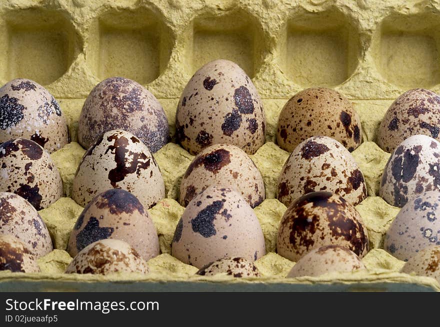 Quail eggs pack fragment macro shot background