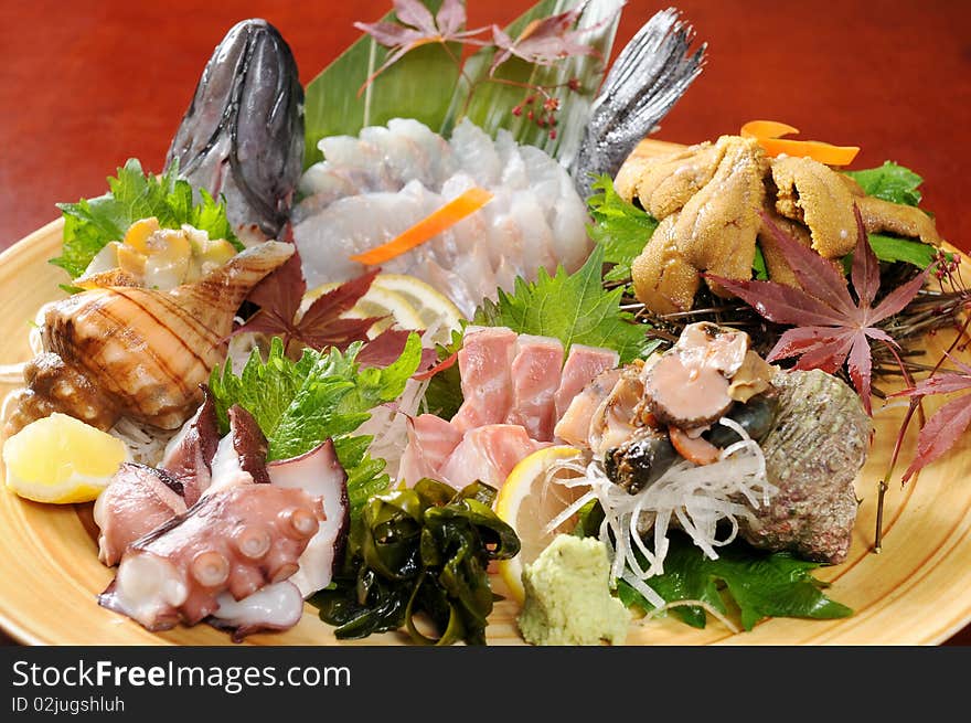 Japanese sashimi on a white dish