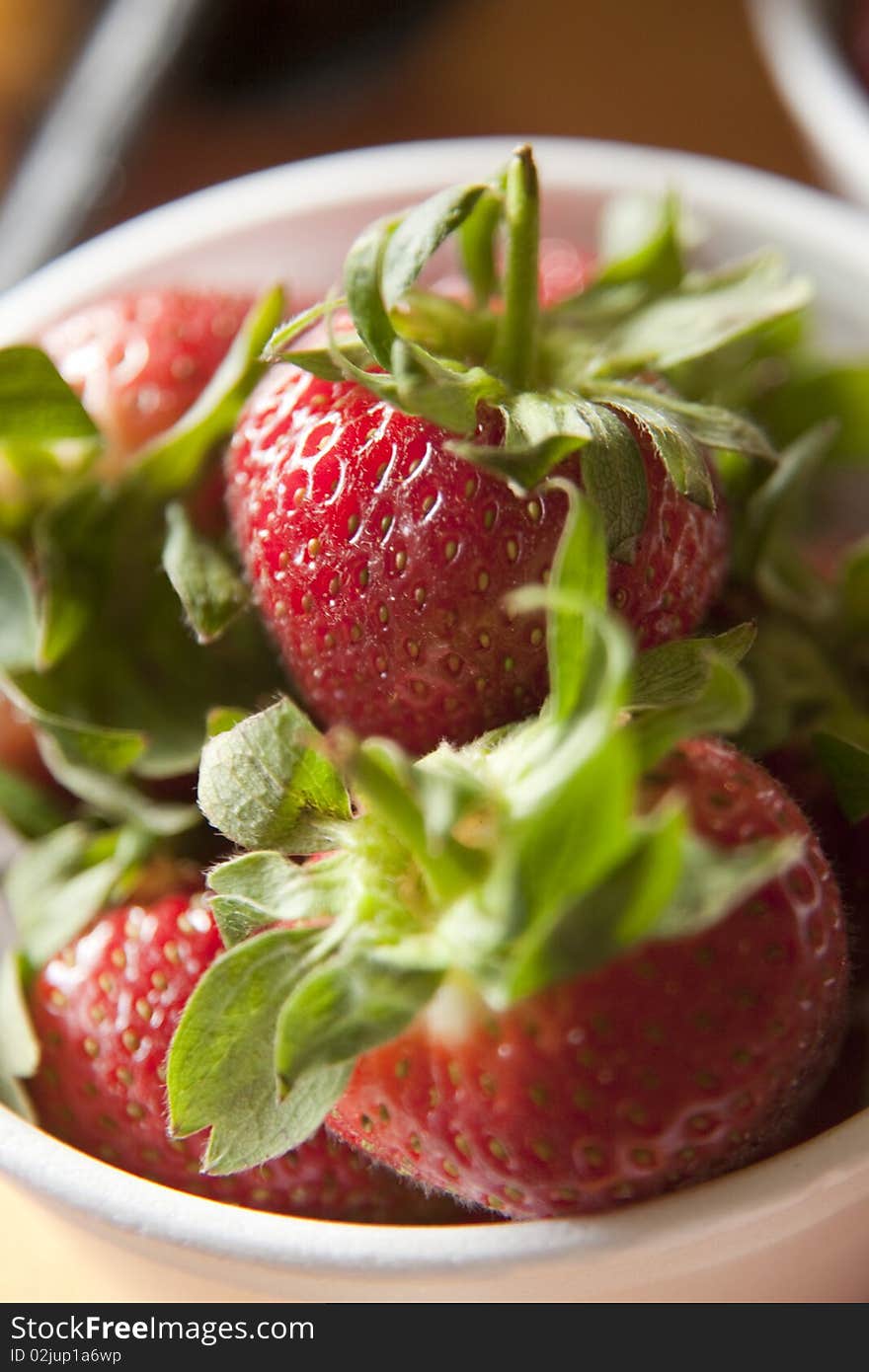 Closeup of strawberries in a bowl