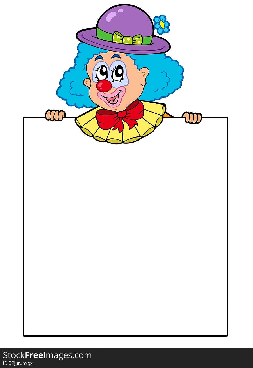 Clown holding blank board - illustration.